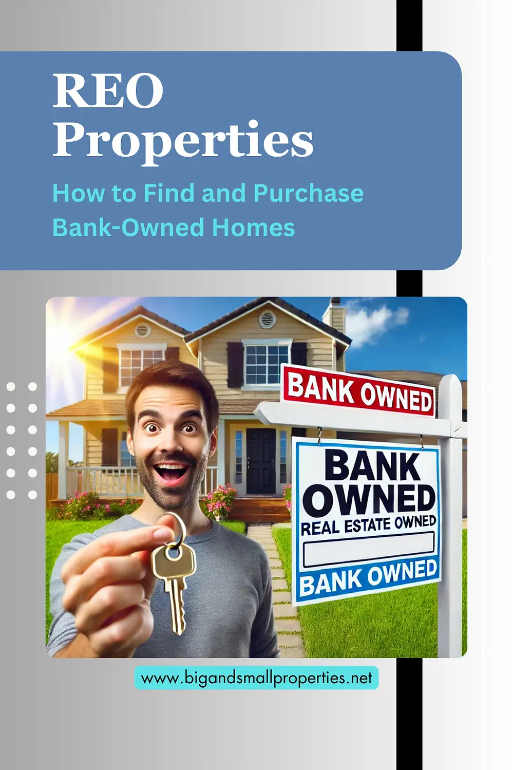 Excited man holding keys in front of house.