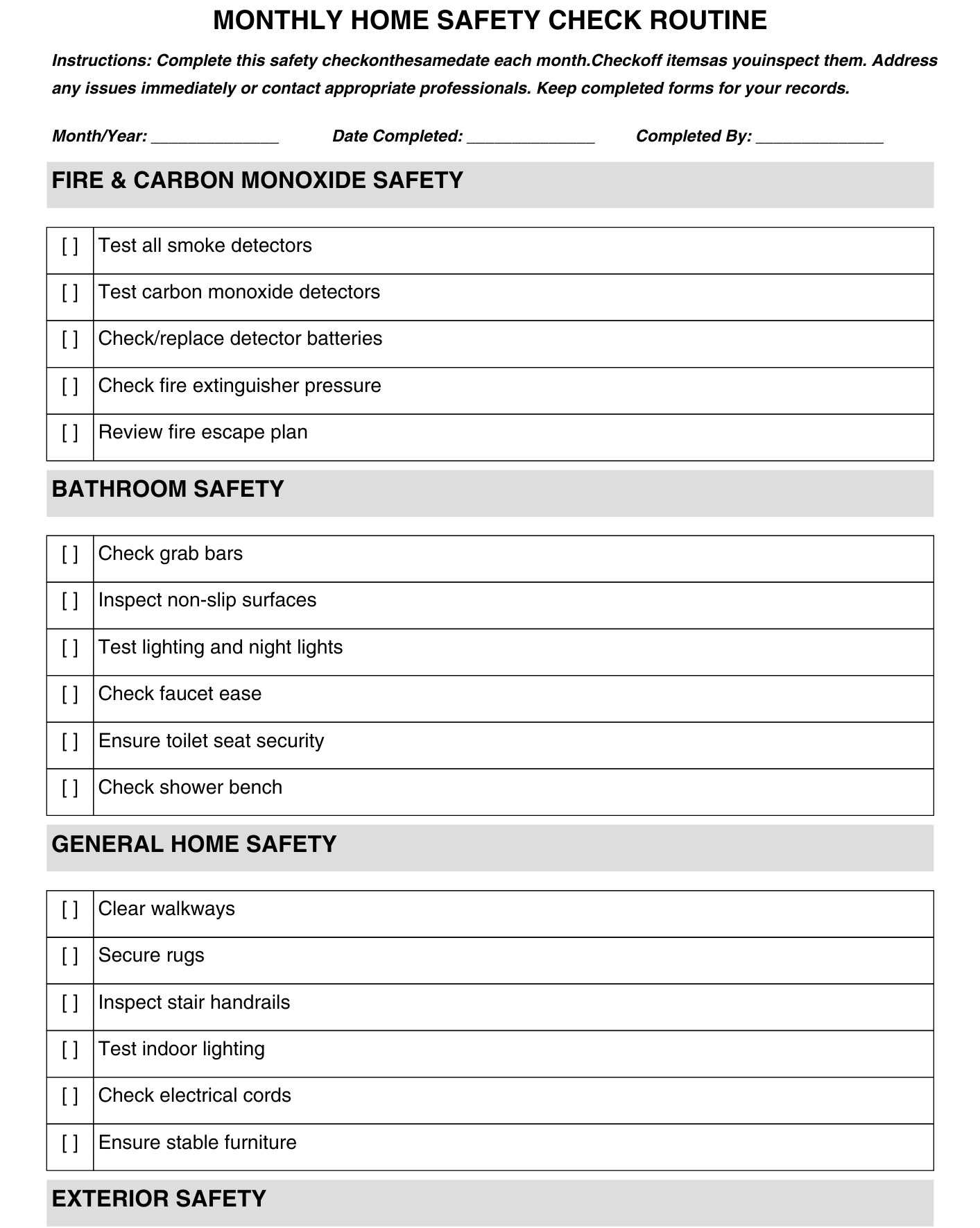 Emergency safety form